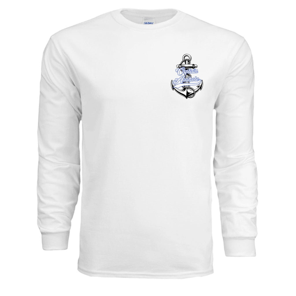 Captain Asshole LS Tee blue logo FDR - White - Captain Asshole