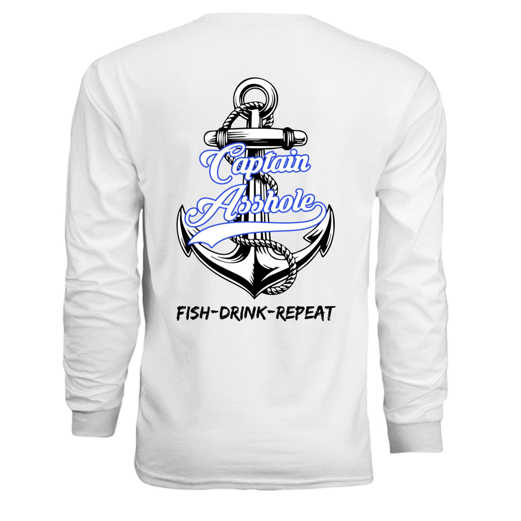 Captain Asshole LS Tee blue logo FDR - White - Captain Asshole